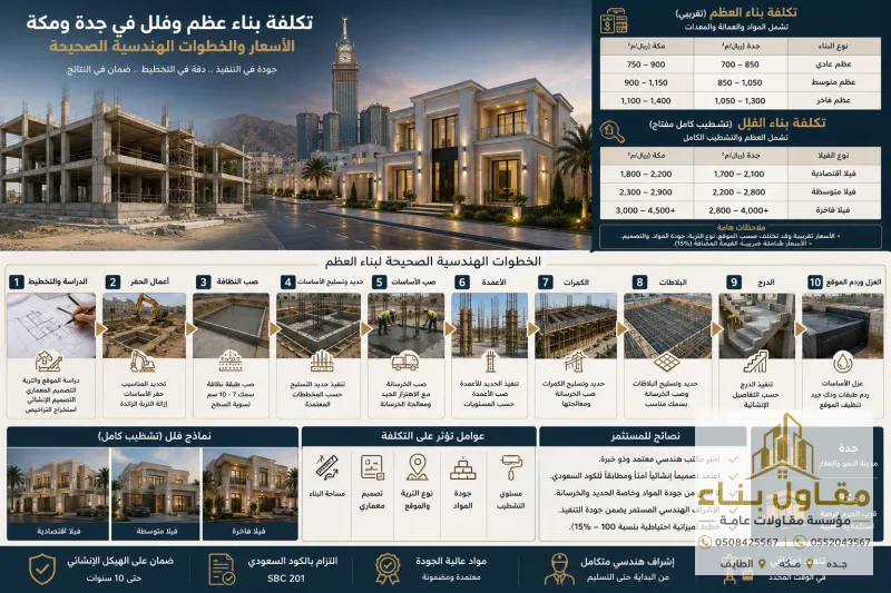 تكلفة بناء عظم وفلل في جدة ومكة
